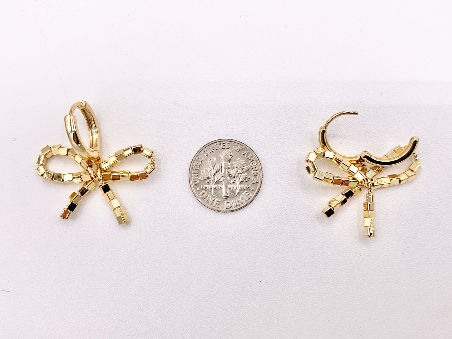 Cute Bowtie Earring Huggies in 18K Gold Plated Over Copper Earrings 4 PAIRS
