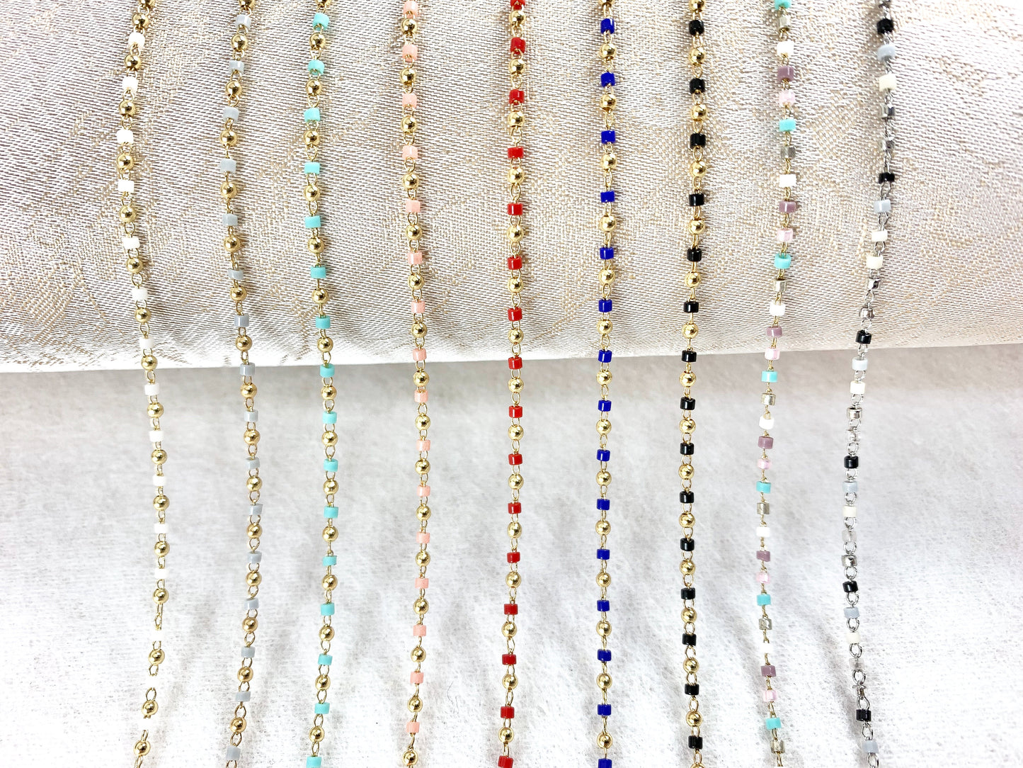 Gold 18K Plated Colorful Miyuki Beads with Gold Round Balls Chain For Jewelry Making And Designs