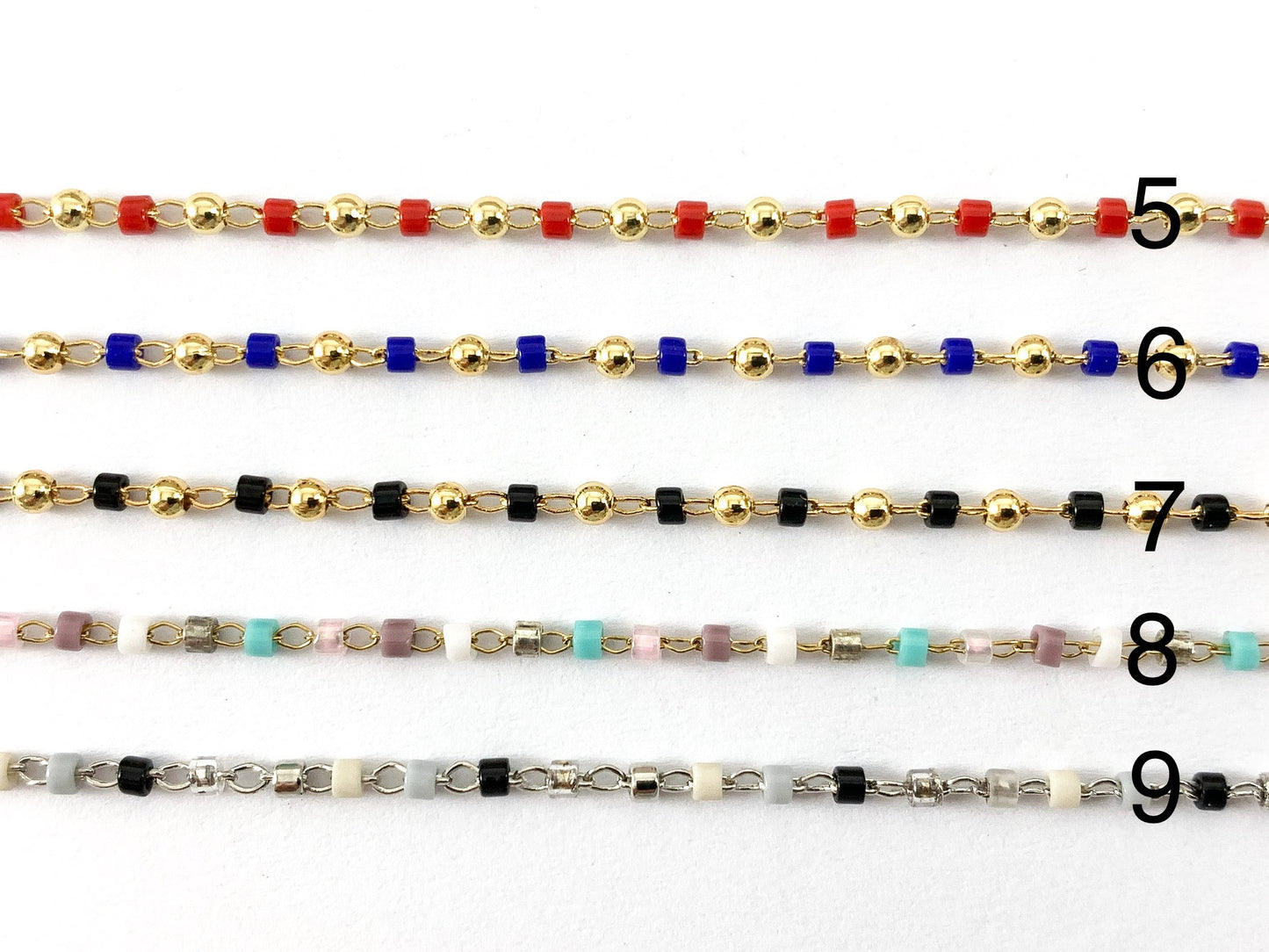 Gold 18K Plated Colorful Miyuki Beads with Gold Round Balls Chain For Jewelry Making And Designs