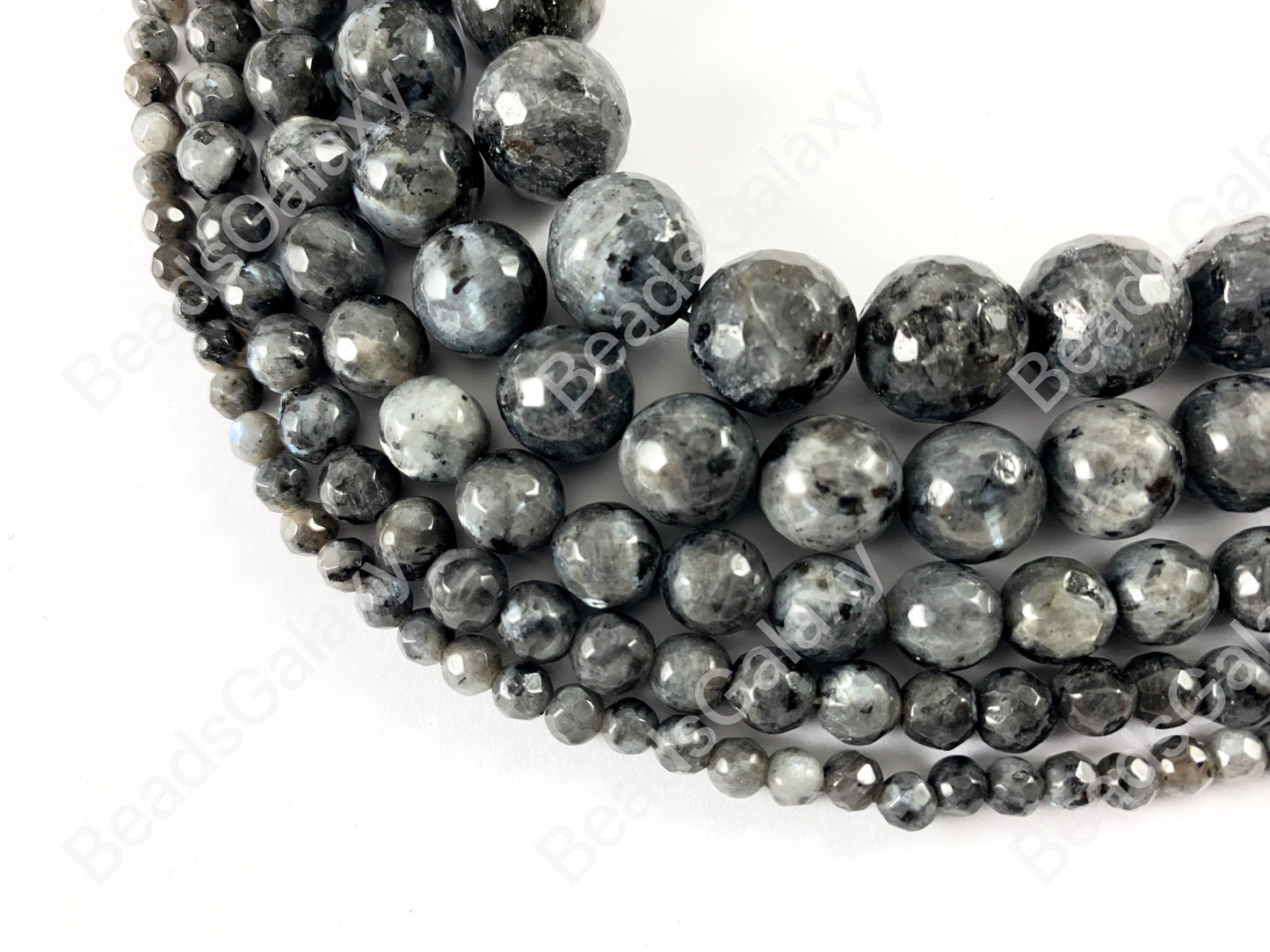 Black Labradorite Larvikite Round Faceted Natural Gemstone Beads For Men's and Women's Bracelets 4-12mm Available Around 14"-15"