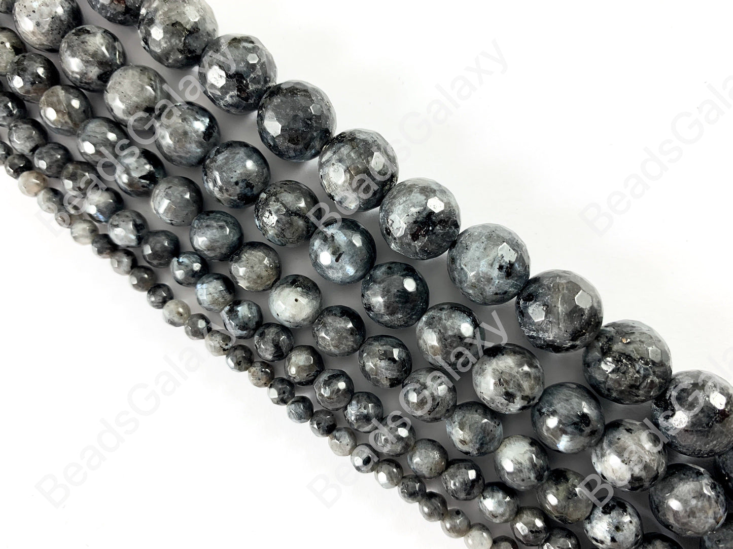 Black Labradorite Larvikite Round Faceted Natural Gemstone Beads For Men's and Women's Bracelets 4-12mm Available Around 14"-15"