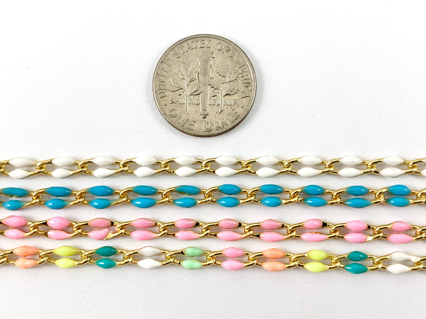 18K Gold Plated Colorful Enamel Plated Copper Skinny Twisted  Link Chain For Summer Jewelry Making And Designs