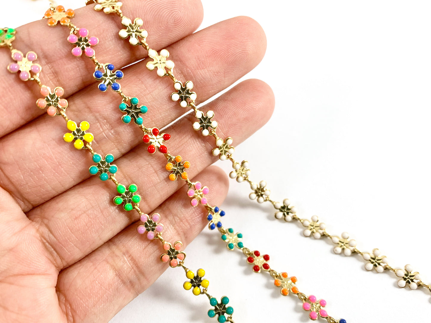 18K Gold Plated Enamel Plated Copper Daisy Flower Chain Colorful Chains For Summer Jewelry Making