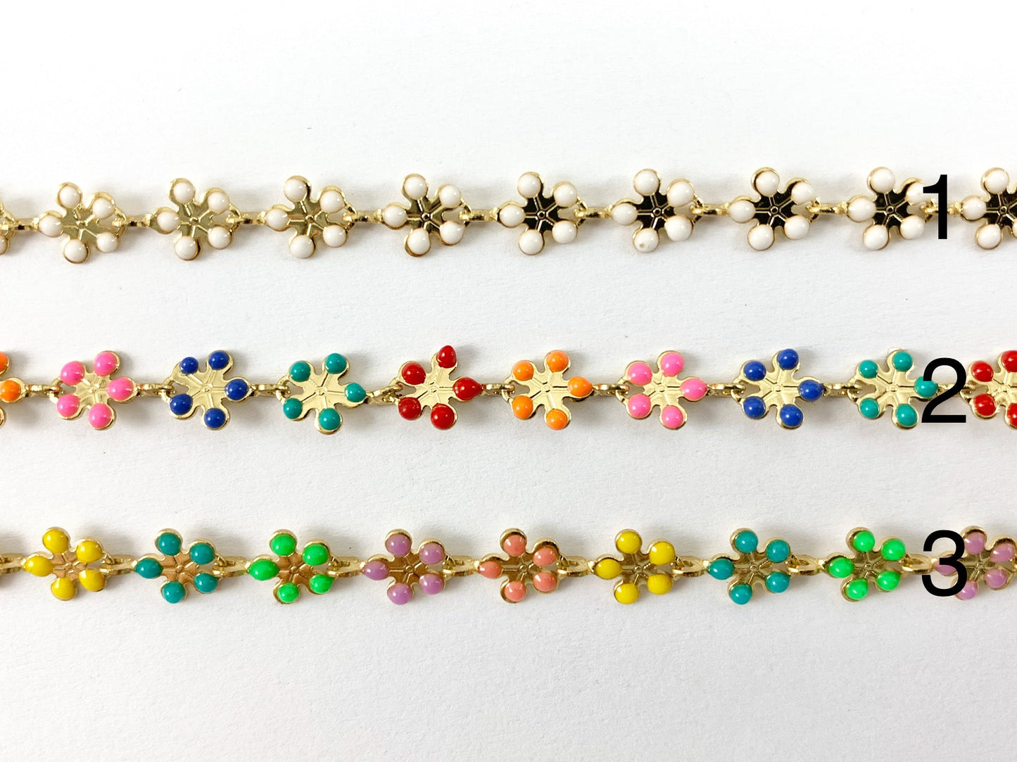 18K Gold Plated Enamel Plated Copper Daisy Flower Chain Colorful Chains For Summer Jewelry Making