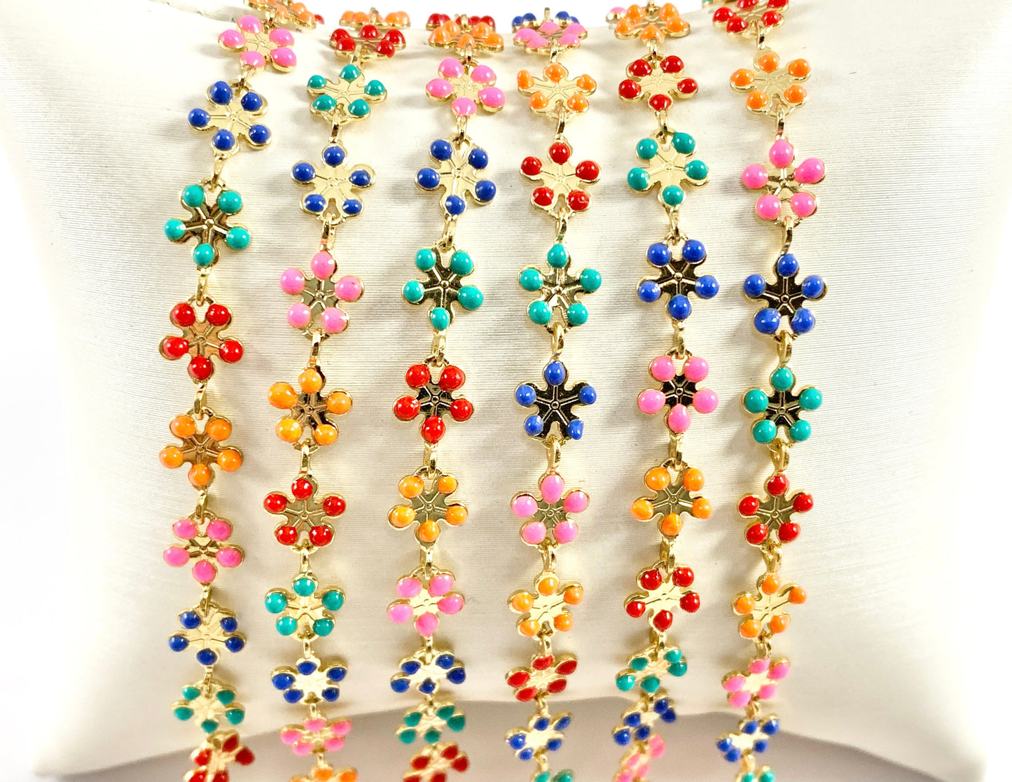 18K Gold Plated Enamel Plated Copper Daisy Flower Chain Colorful Chains For Summer Jewelry Making