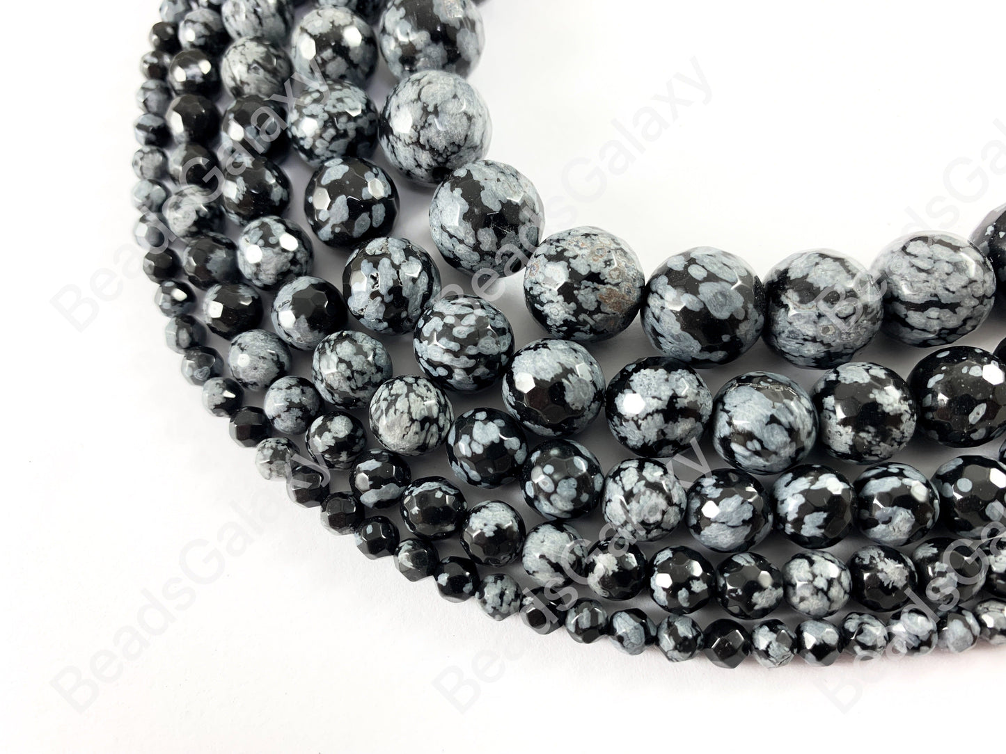 Snowflake Obsidian Gray & Black Round Faceted Natural Gemstone Beads For Men's and Women's Bracelets 4-12mm Available Around 14"-15"