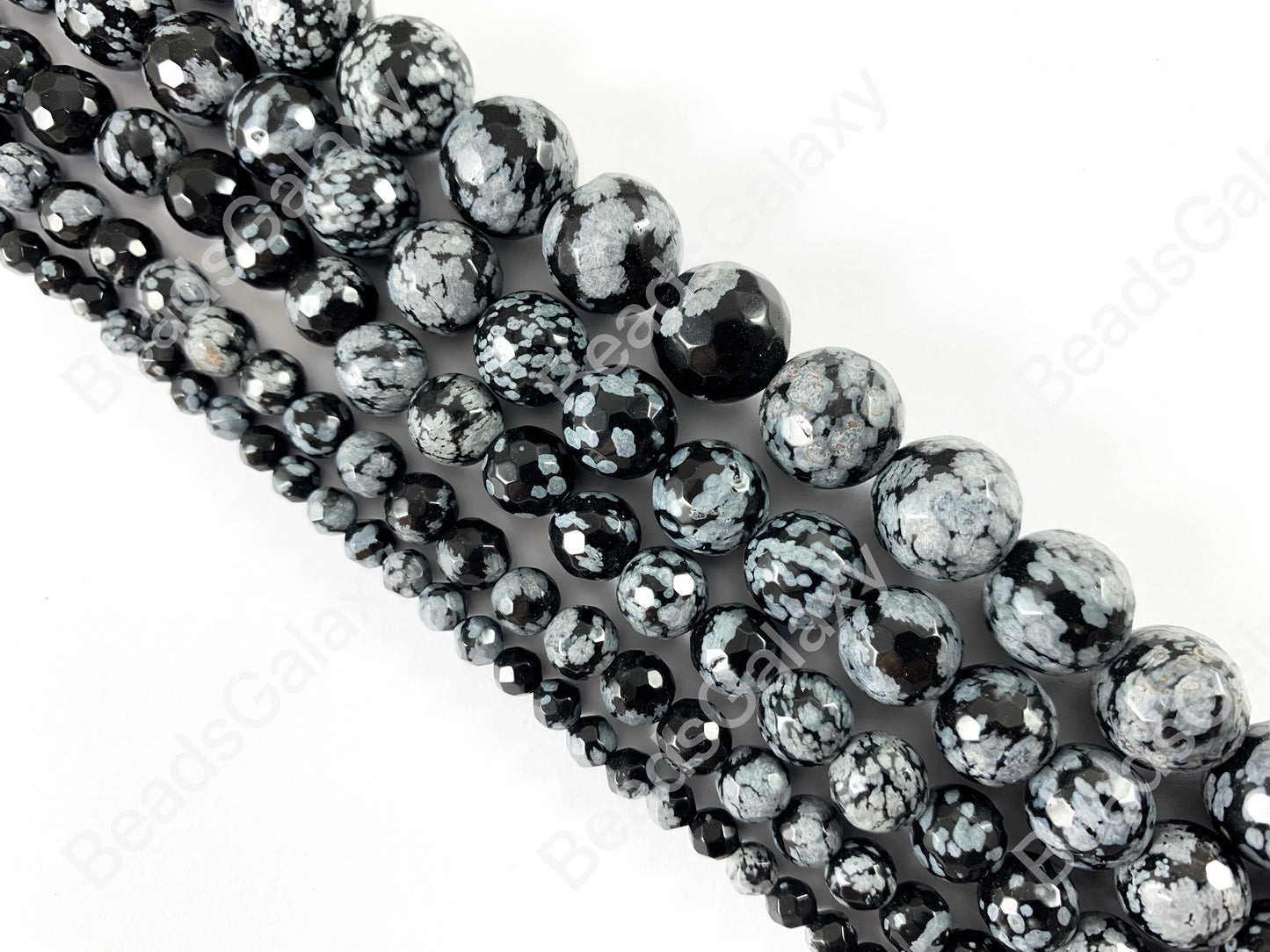 Snowflake Obsidian Gray & Black Round Faceted Natural Gemstone Beads For Men's and Women's Bracelets 4-12mm Available Around 14"-15"