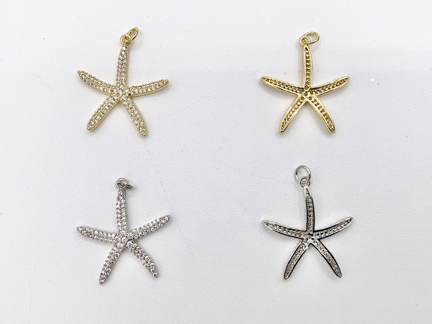 Large CZ Pave Cute Starfish Charms Pendants Plated in 18K Gold/Platinum Copper Base 5PCS