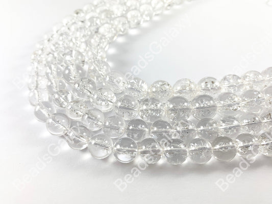 Grade AAA Natural Crackle Clear Quartz High Quality Round Smooth Shiny Beads Healing Crystalline Gemstone 10mm 12mm Around 15"