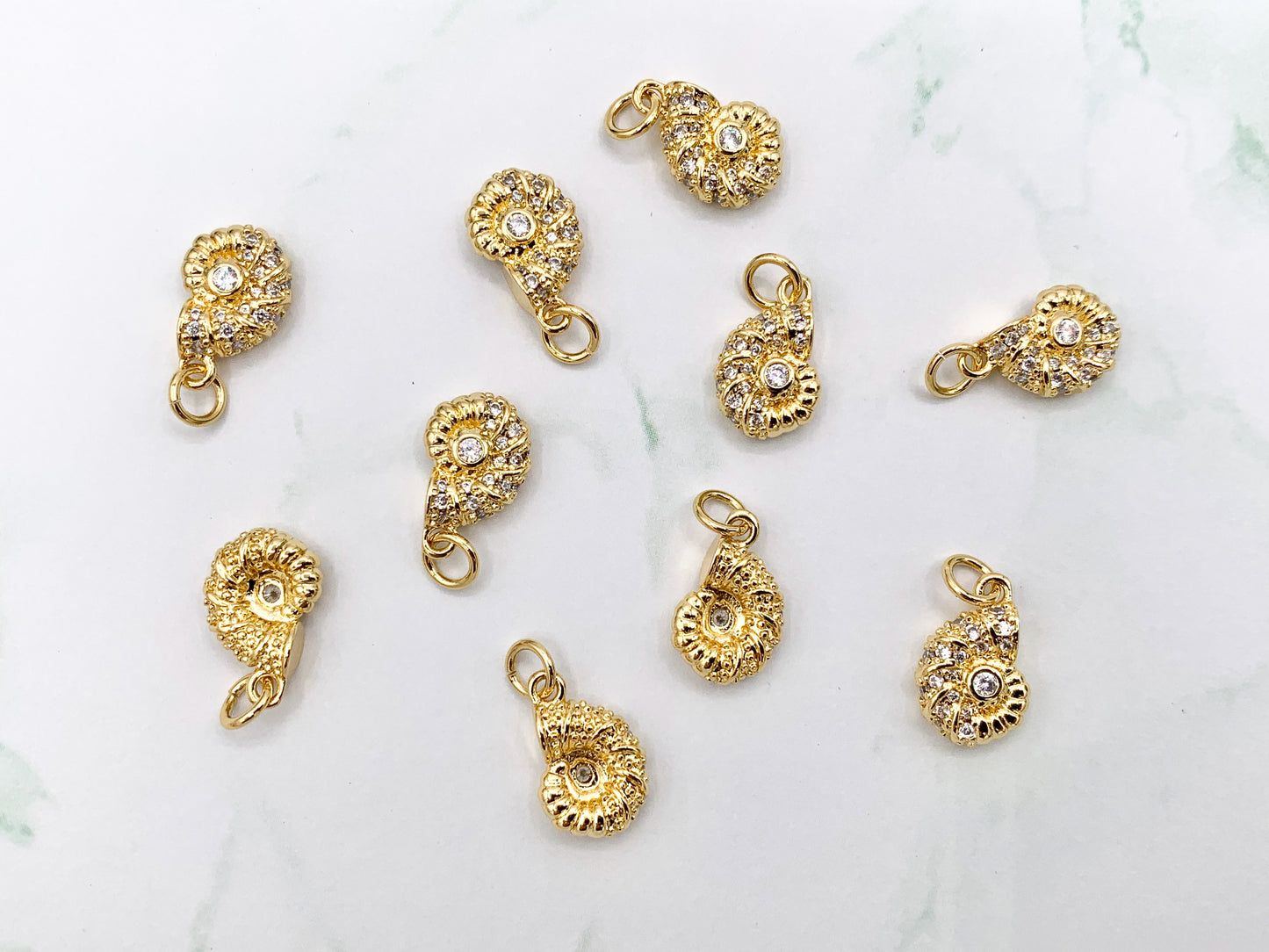 Cute Small CZ Pave Conch Shell Charms Pendants Plated in 18K Gold Copper Base 10 PCS
