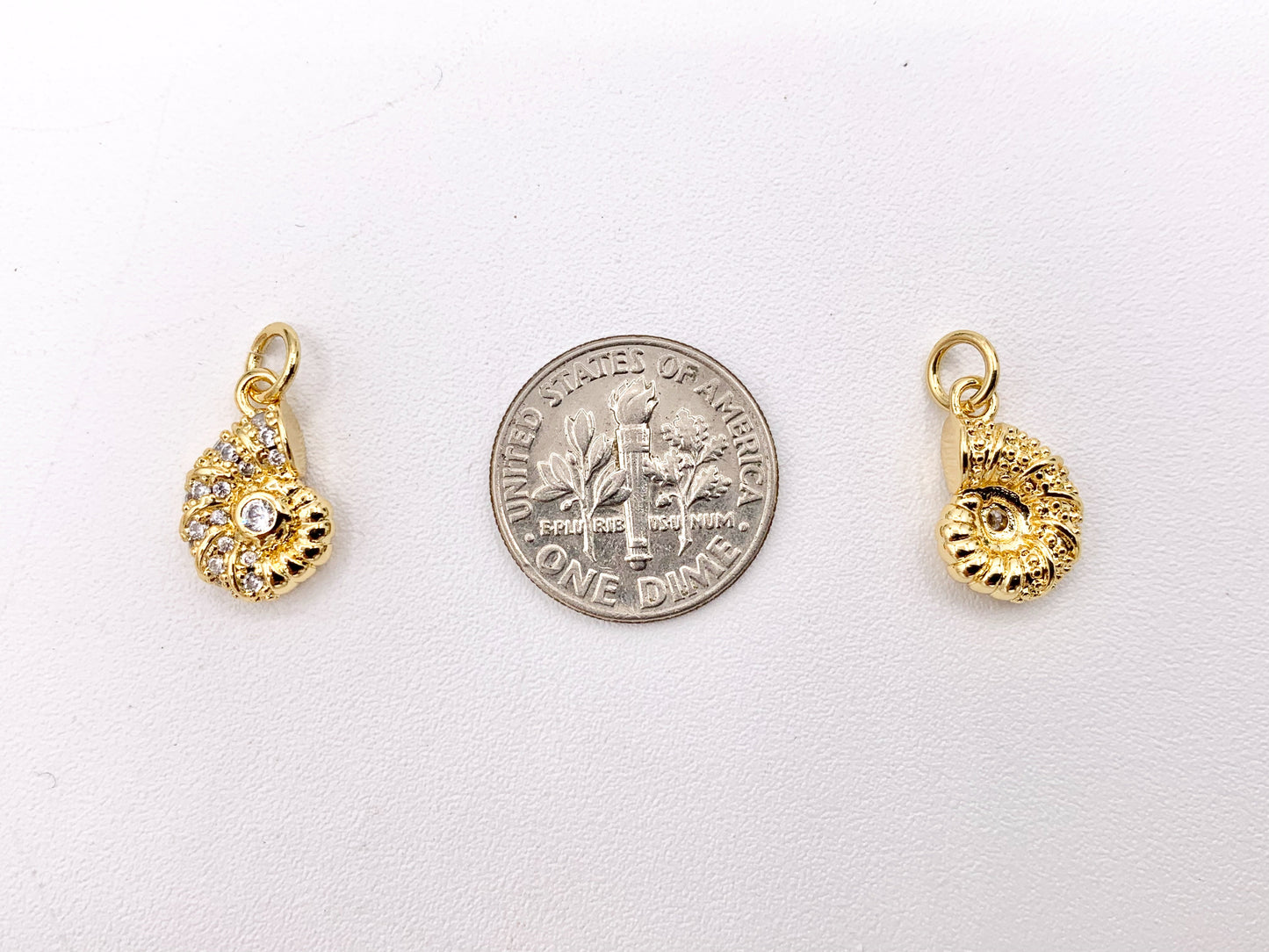 Cute Small CZ Pave Conch Shell Charms Pendants Plated in 18K Gold Copper Base 10 PCS