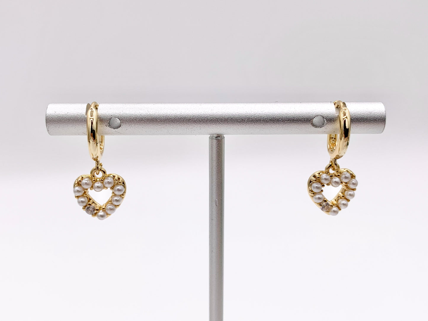 Cute Dangle Pearl Heart Huggie Earrings with CZ Pave in 18K Gold/Platinum Plated Copper 4 PAIRS