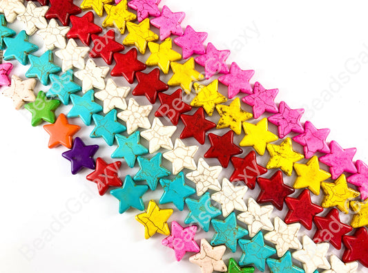 25mm Star Shape Howlite Turquoise Flat Beads 10 Colors Available Around 15"
