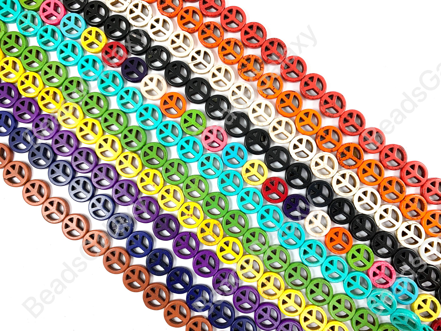 15mm Peace Sign Howlite Turquoise Flat Coin Disc Beads 11 Colors Available Around 15"
