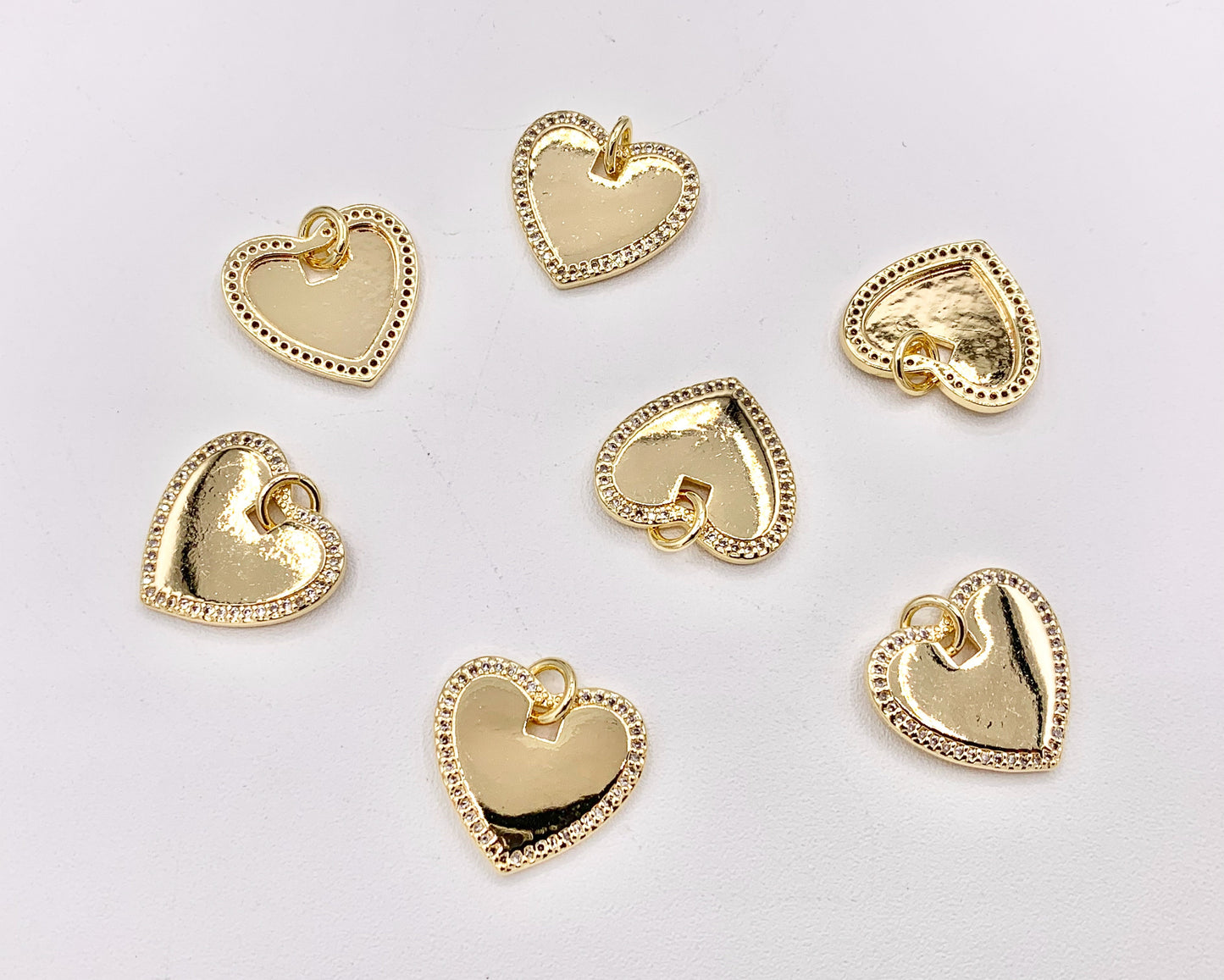 Dainty Heart Rhinestone Heart Charm Pendants in CZ Pave 18K Gold Plated Copper 10 PCS