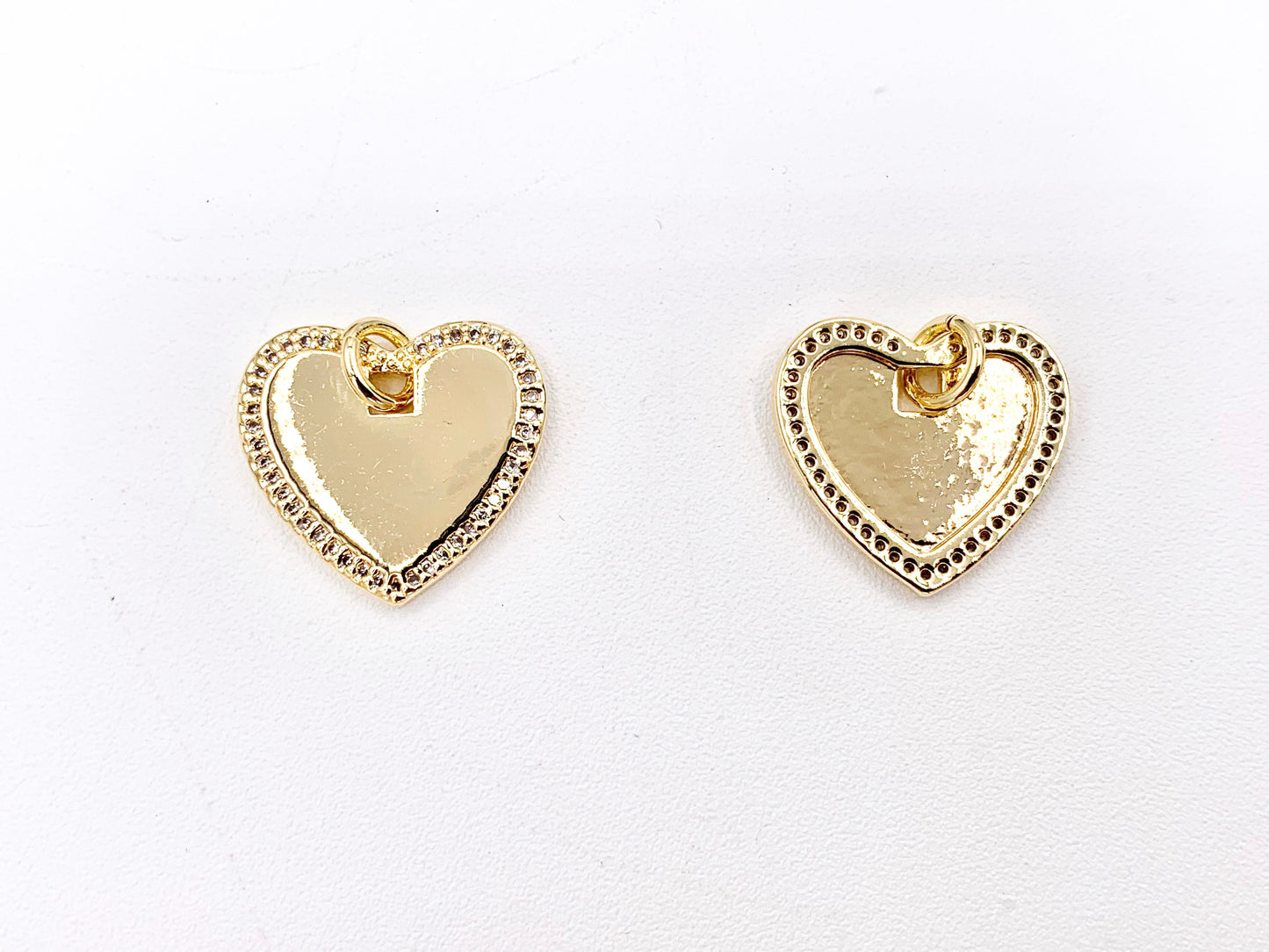 Dainty Heart Rhinestone Heart Charm Pendants in CZ Pave 18K Gold Plated Copper 10 PCS