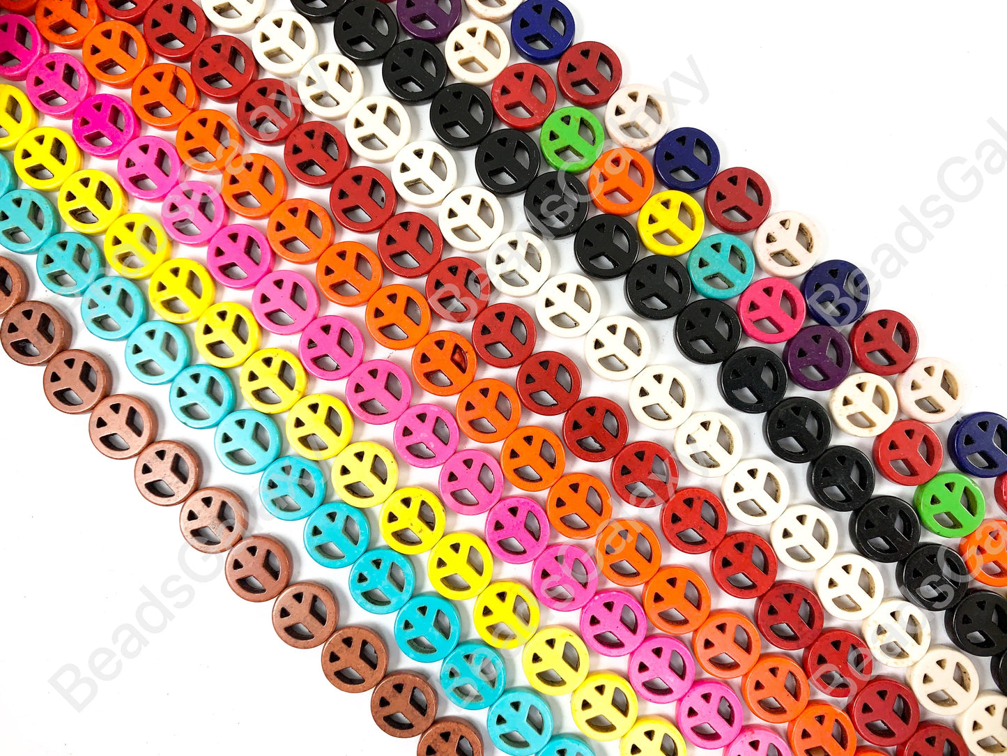 12mm Peace Sign Howlite Turquoise Flat Coin Disc Beads 10 Colors Available Around 15"