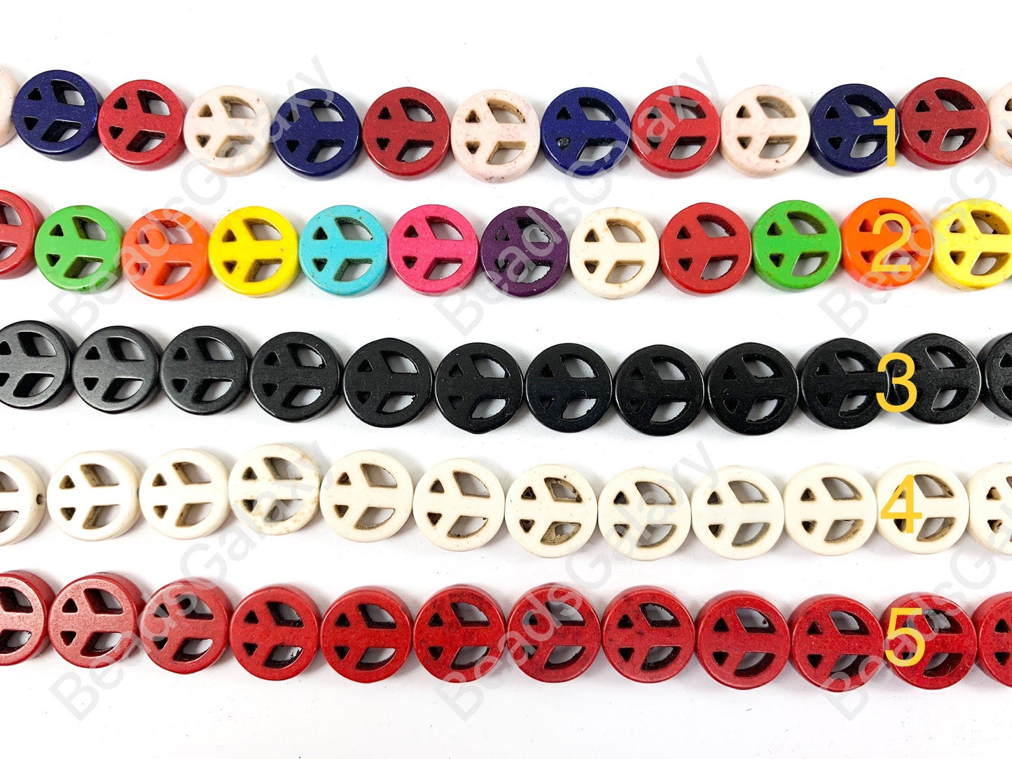 12mm Peace Sign Howlite Turquoise Flat Coin Disc Beads 10 Colors Available Around 15"