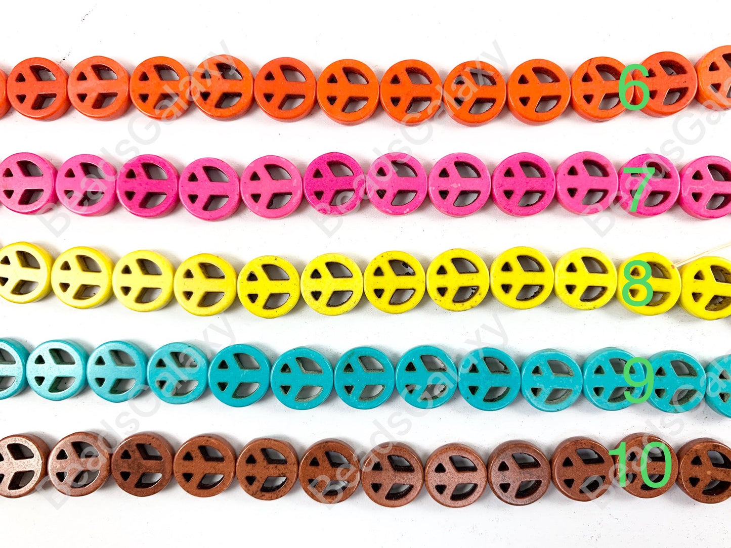 12mm Peace Sign Howlite Turquoise Flat Coin Disc Beads 10 Colors Available Around 15"