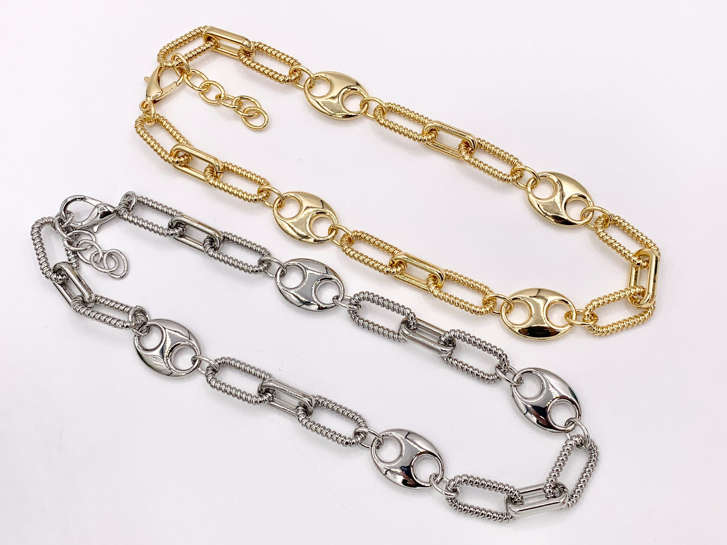 Chunky Paperclip + Coffee Bean Necklace Gold/Silver Plated Copper Finished Necklace 17" with 2" Extension Link 1PC