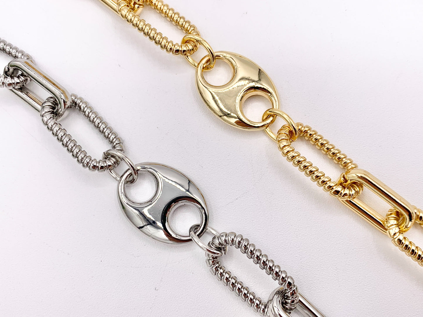 Chunky Paperclip + Coffee Bean Necklace Gold/Silver Plated Copper Finished Necklace 17" with 2" Extension Link 1PC