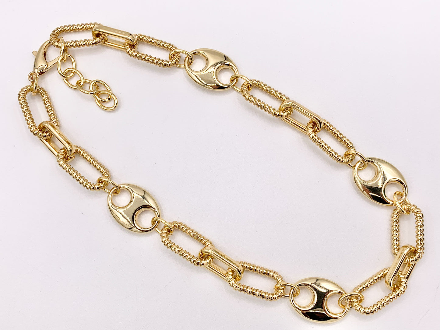 Chunky Paperclip + Coffee Bean Necklace Gold/Silver Plated Copper Finished Necklace 17" with 2" Extension Link 1PC