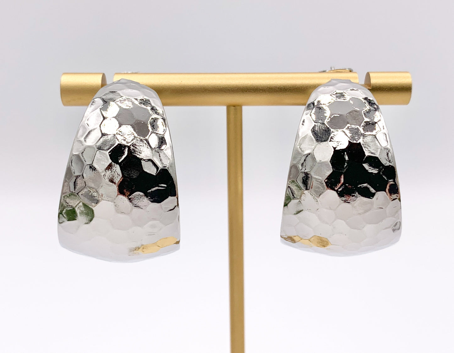 Designed Thick Faceted Looking Hoop Earrings in 18K Gold/Platinum Plated Copper 3 PAIRS
