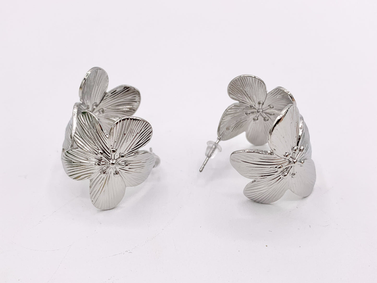 Big Flower Earring Hoops in Real 18K Gold/Platinum Plated Over Copper 1 PAIR