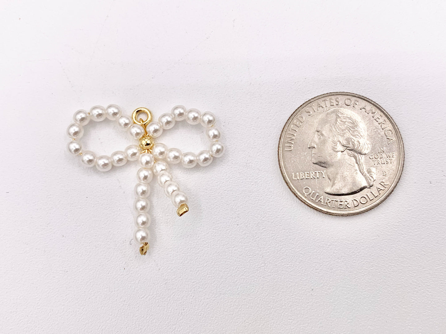 Cute Pearl Beaded Bowtie Pendant in 18K Gold Plated Over Copper 6PCS