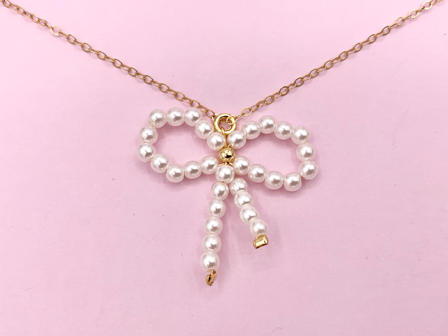 Cute Pearl Beaded Bowtie Pendant in 18K Gold Plated Over Copper 6PCS