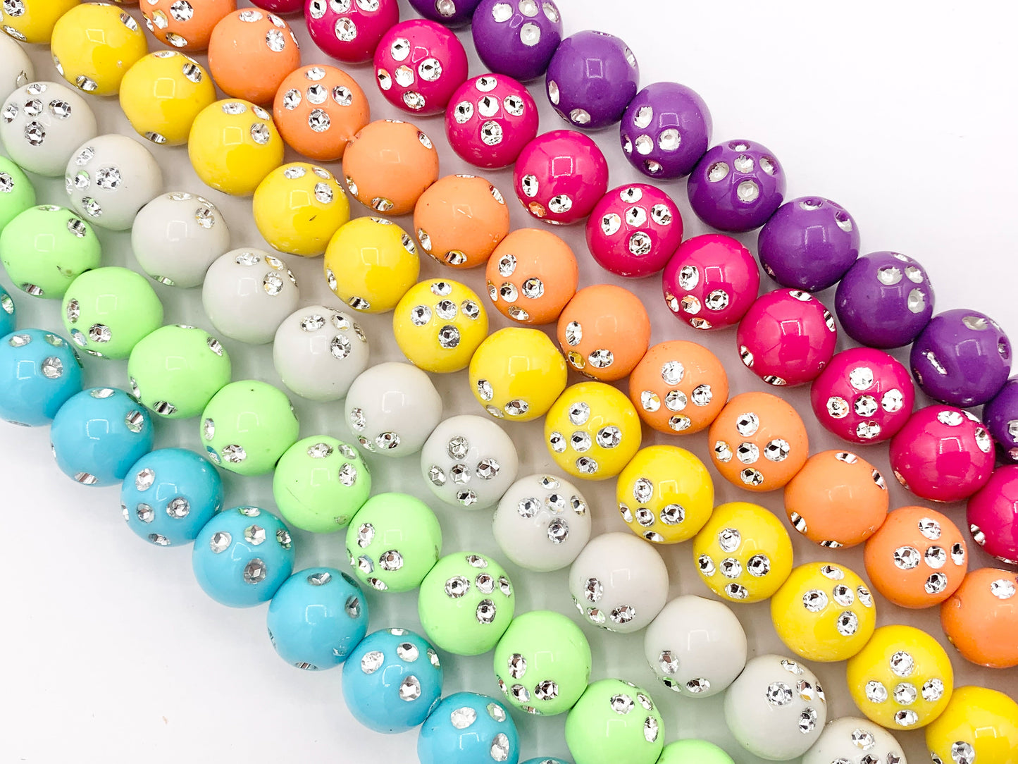 11mm Acrylic Round Beads With Silver Shiny Dots 12" Long Strands | Available in 7 Colors