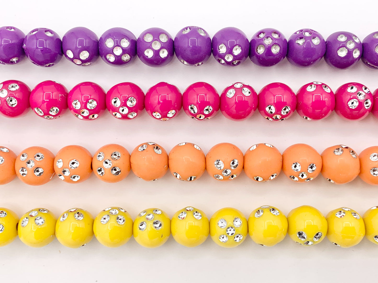 11mm Acrylic Round Beads With Silver Shiny Dots 12" Long Strands | Available in 7 Colors