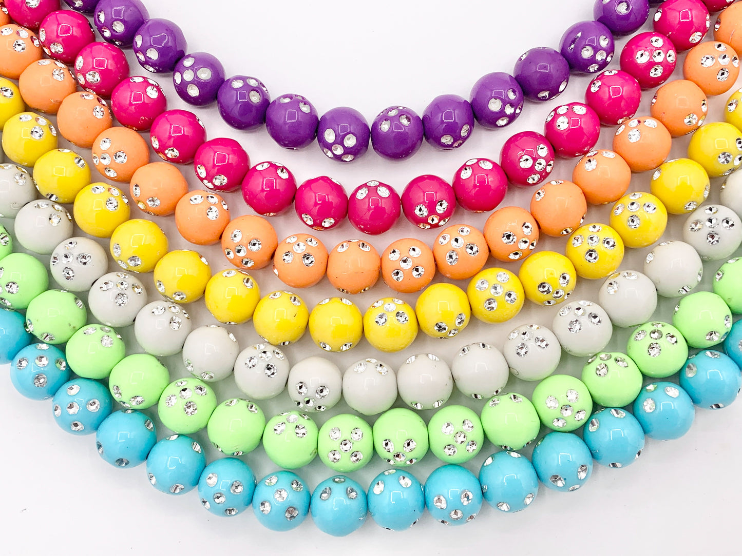 11mm Acrylic Round Beads With Silver Shiny Dots 12" Long Strands | Available in 7 Colors