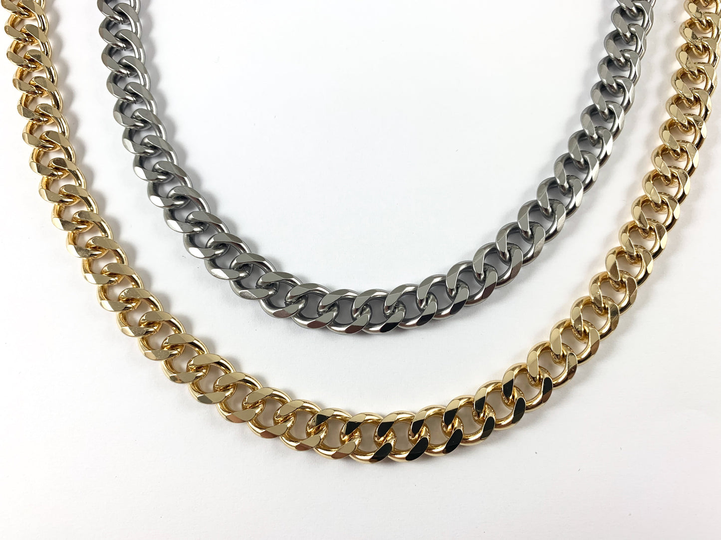 Real Gold/Platinum Plated Chunky Link Chain in Shiny Gold and Matte Silver Color