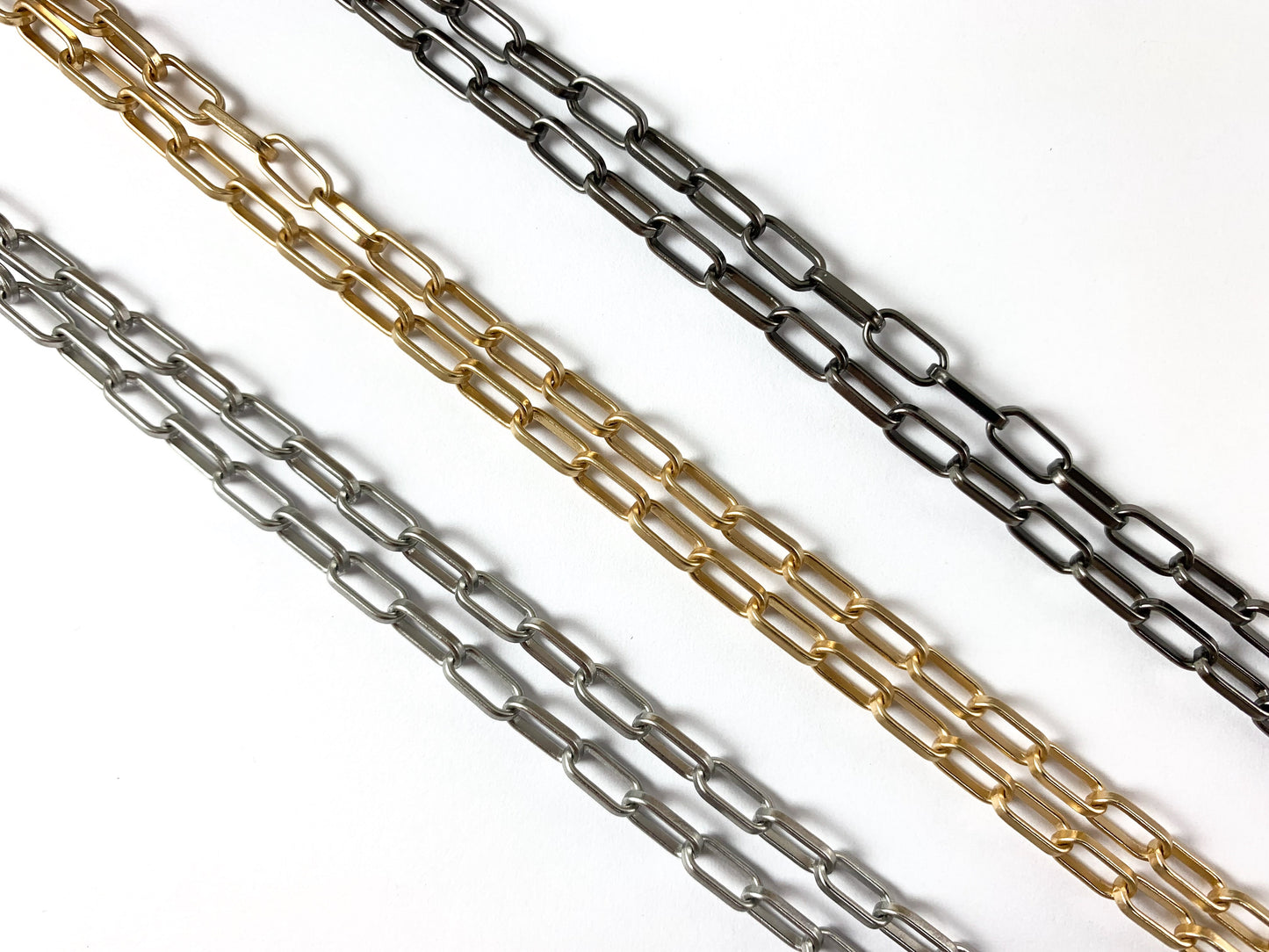 Real 18K Gold/Silver/Gunmetal Plated Paperclip Chain in Matte Gold, Matte Silver and Matte Gunmetal Color