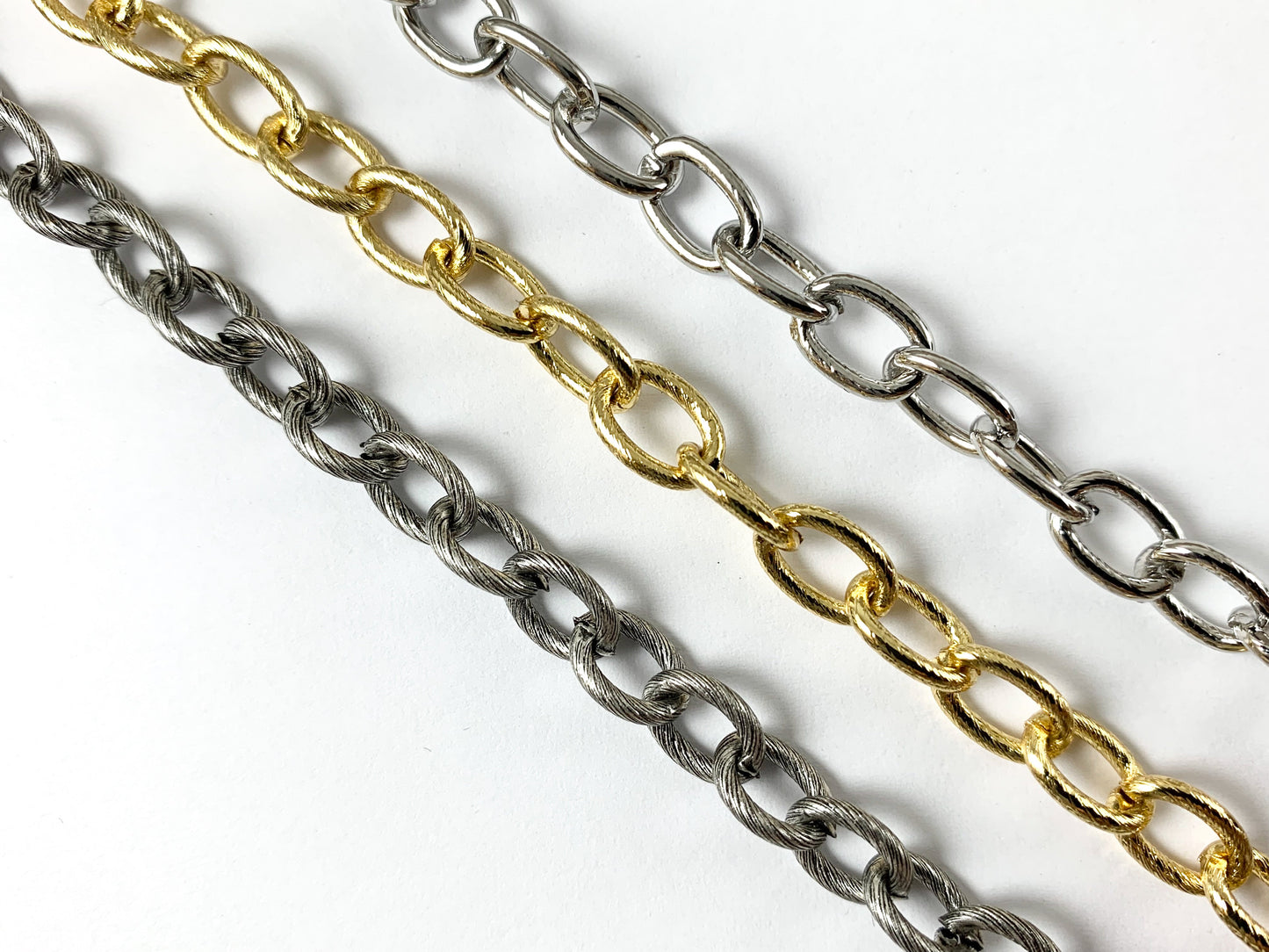 18K Gold/ Platinum/ Antique Silver Plated Thick Oval Link Textured Chain