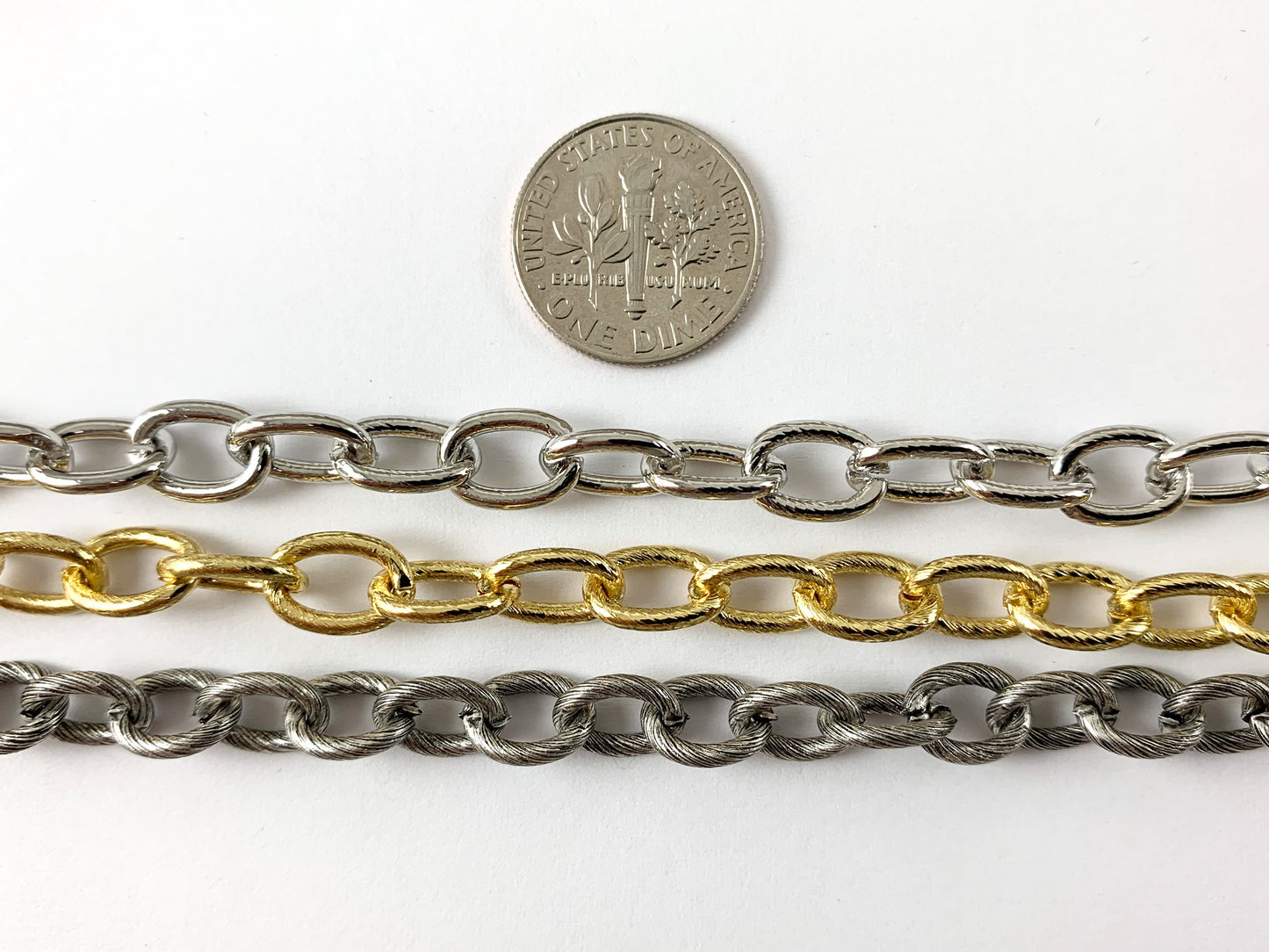 18K Gold/ Platinum/ Antique Silver Plated Thick Oval Link Textured Chain