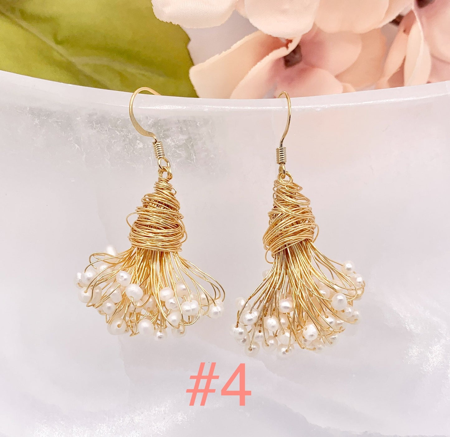 Elegant Wired Freshwater Pearl Drop Earrings in 18K Gold plated Copper 1 Pair