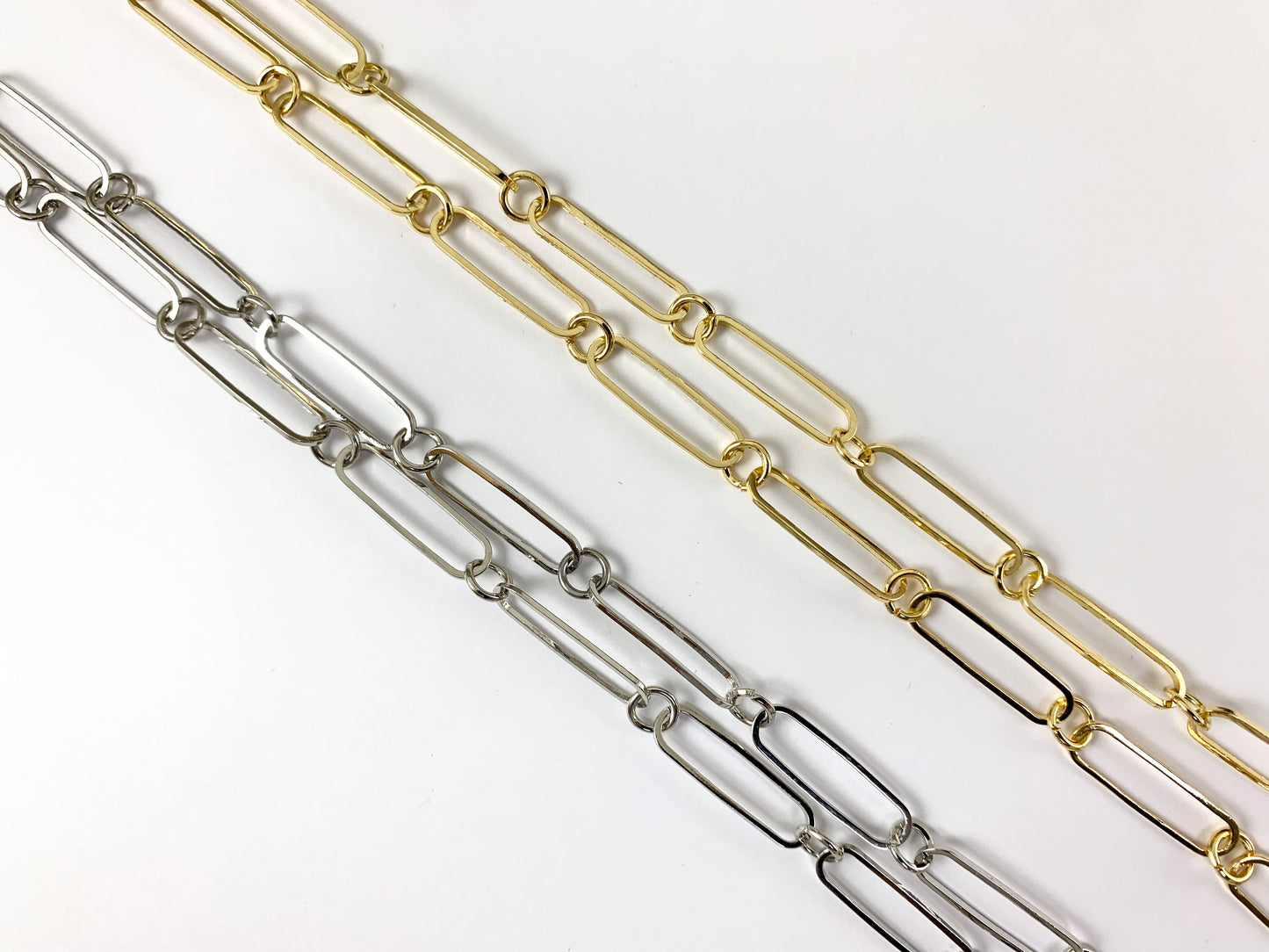 Real 18K Gold/Platinum Plated Large Thin Flat Paperclip Chain with Circle Link