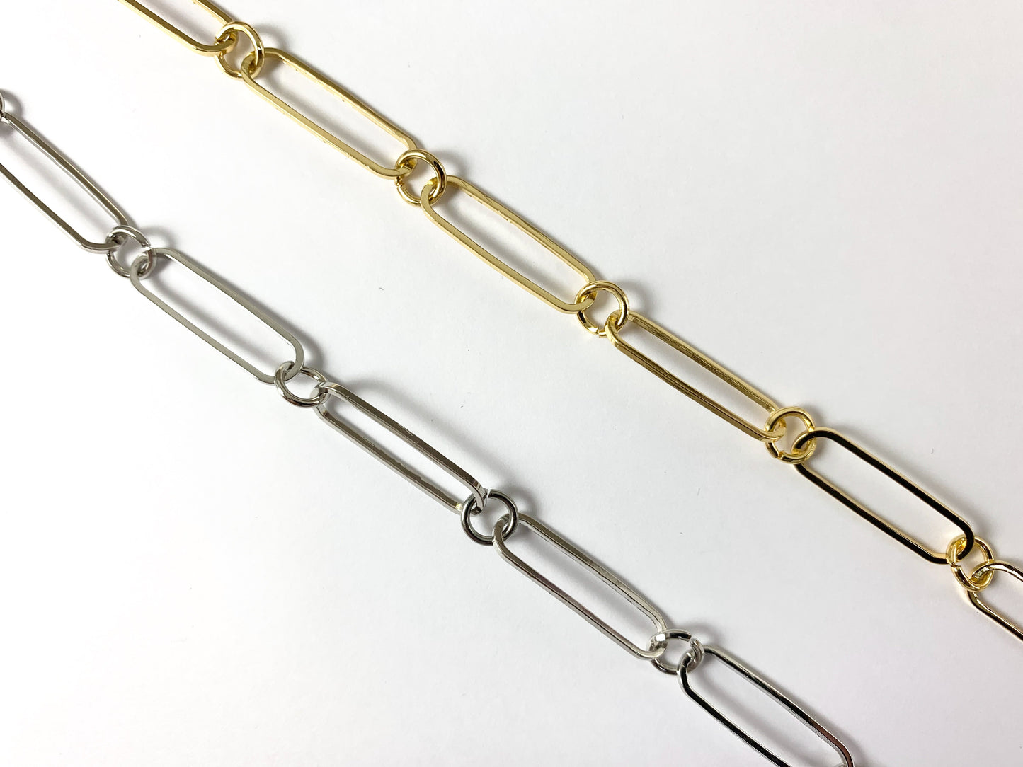 Real 18K Gold/Platinum Plated Large Thin Flat Paperclip Chain with Circle Link