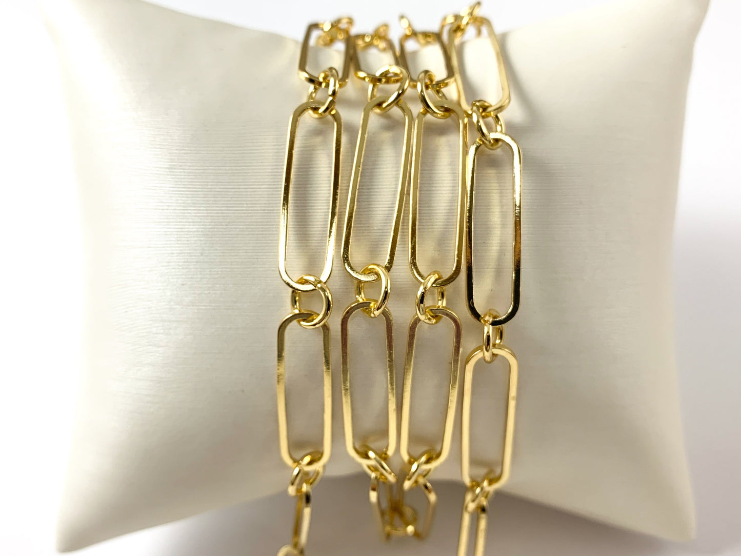 Real 18K Gold/Platinum Plated Large Thin Flat Paperclip Chain with Circle Link