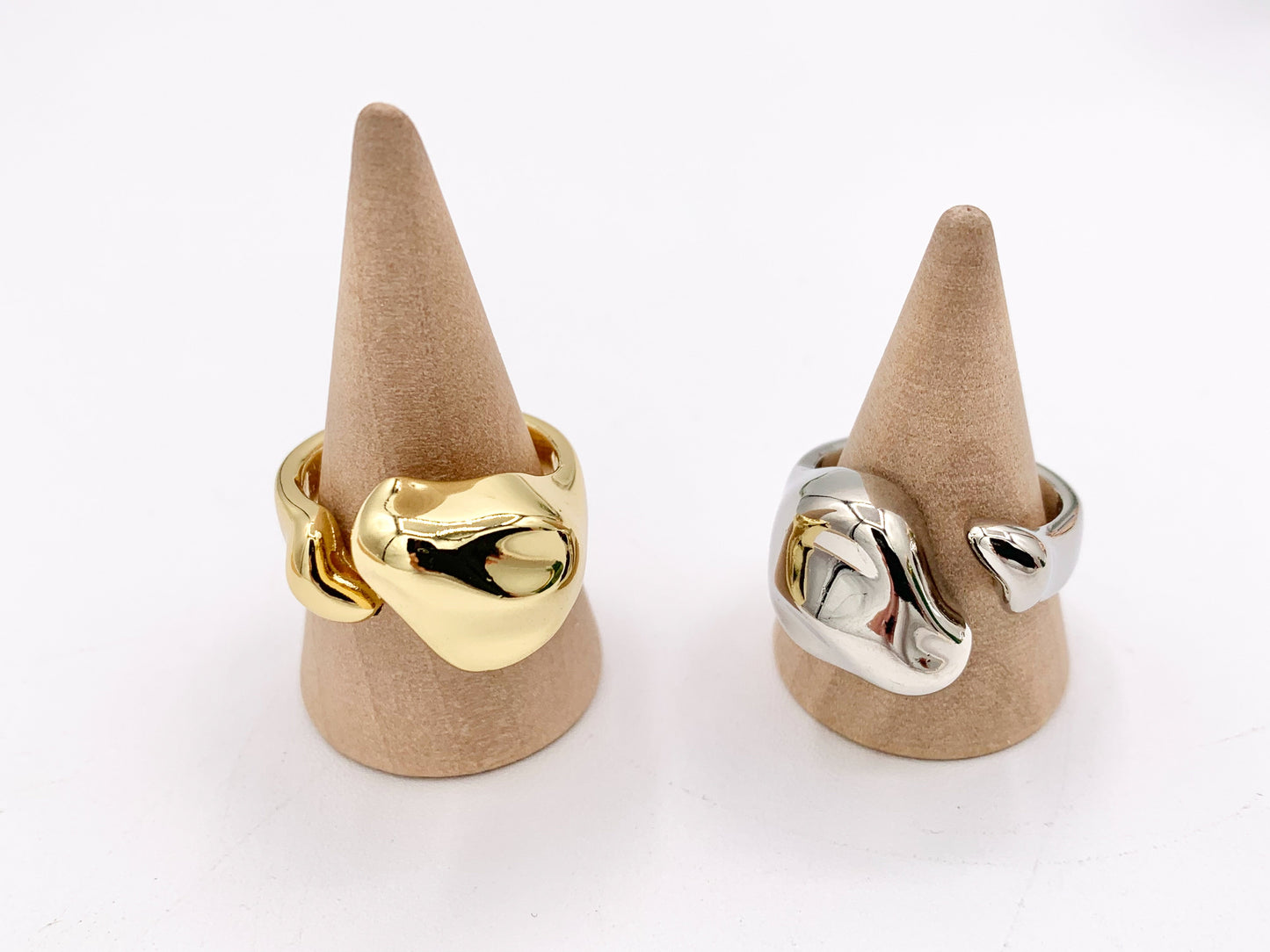 Simple Chunky Free Formed Nugget Bypass Ring in 18K Gold And Platinum Plated Brass 5PCS