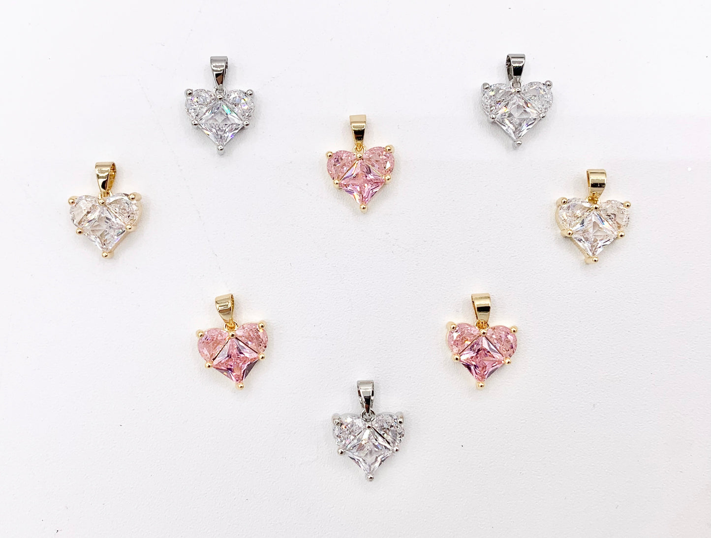 Cute Luxury CZ Heart Charms Real 18K Gold/Platinum Plated Micro CZ Pave Rhinestone Heart Pendant Over Brass 8PCS