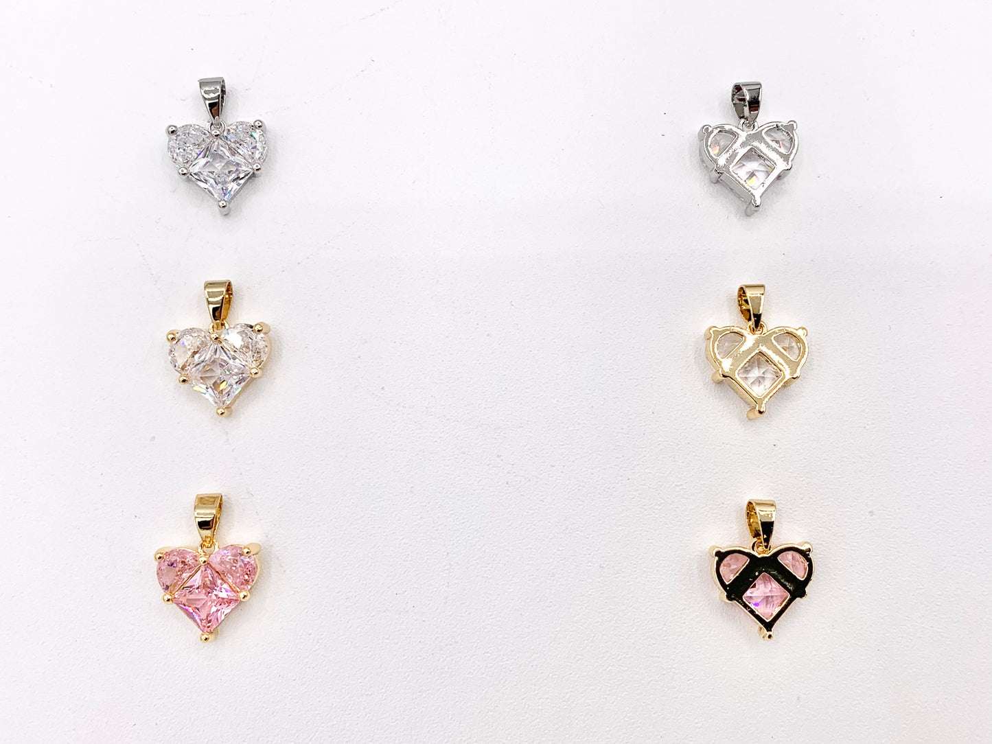 Cute Luxury CZ Heart Charms Real 18K Gold/Platinum Plated Micro CZ Pave Rhinestone Heart Pendant Over Brass 8PCS