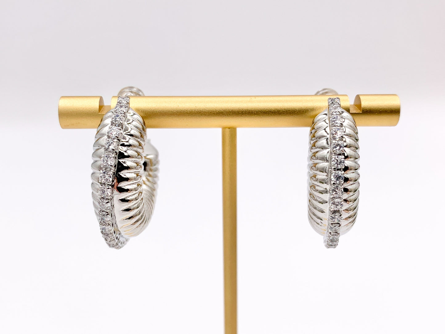 Designed Thick Snail Looking Hoop Earrings in 18K Gold/Platinum Plated CZ Pave Copper 4 PAIRS
