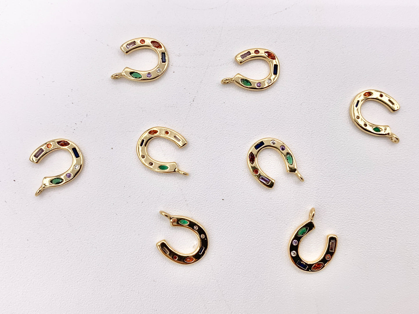 Multicolor CZ Horseshoe U Charm in Real 18K Gold Plated Over Copper 8 PCS