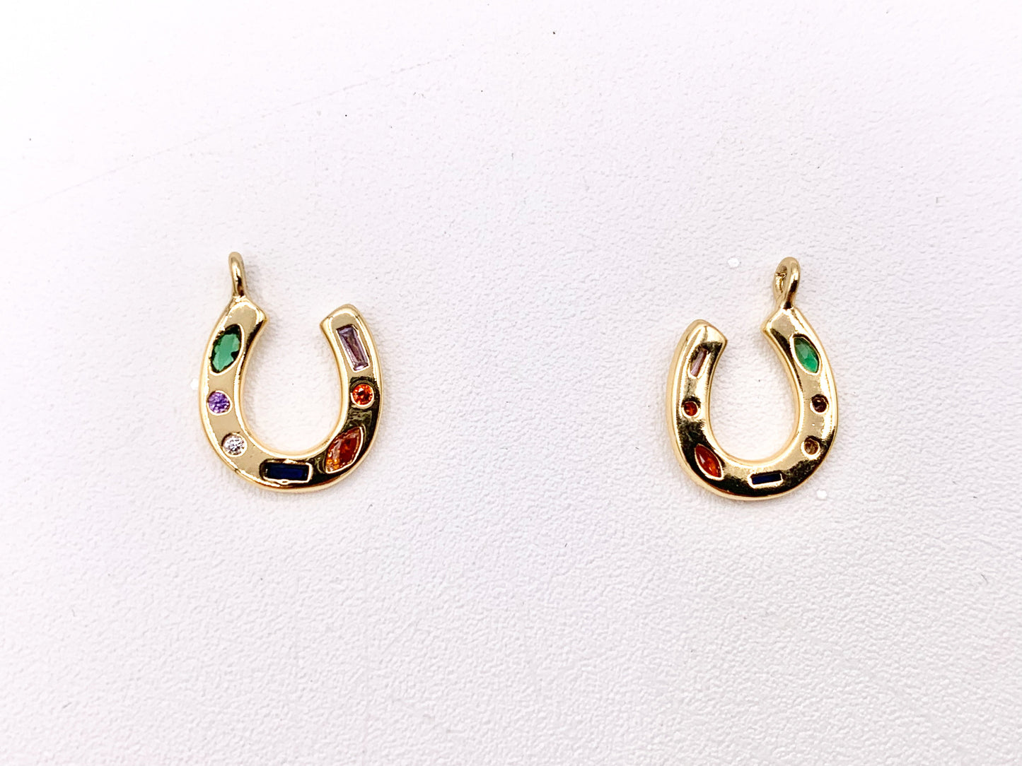 Multicolor CZ Horseshoe U Charm in Real 18K Gold Plated Over Copper 8 PCS
