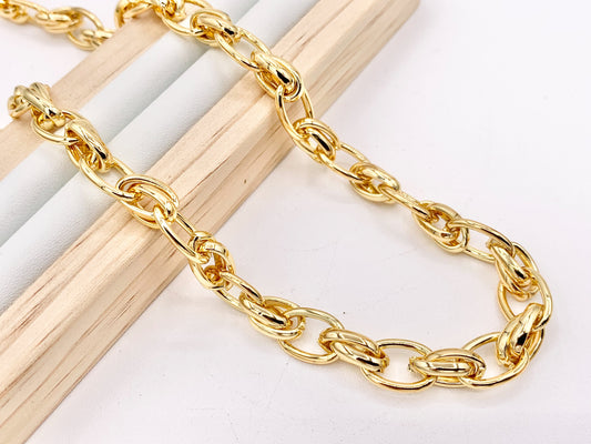 Chunky Oval Links Necklace Gold/Platinum Plated Copper Finished Necklace 17" with 2" Extension Link 3 PCS