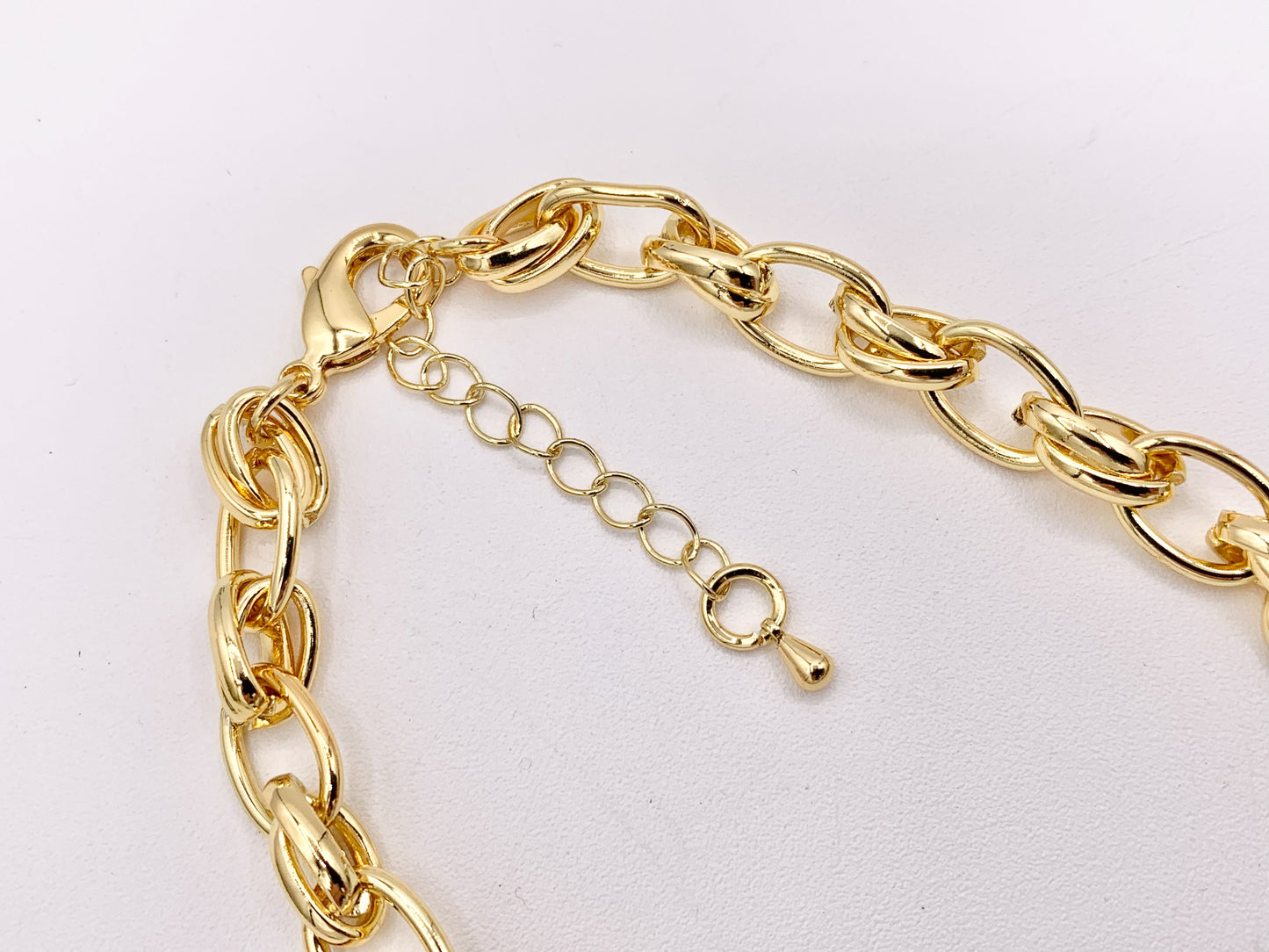 Chunky Oval Links Necklace Gold/Platinum Plated Copper Finished Necklace 17" with 2" Extension Link 3 PCS