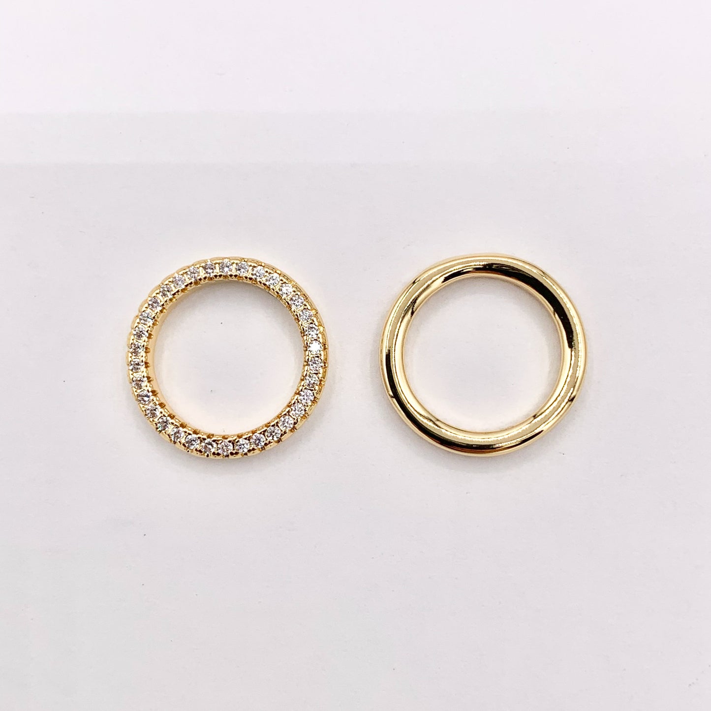 Dainty Simple Circle Ring Charms with CZ Pave in 18K Gold Plated Copper 10 PCS